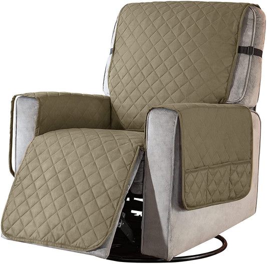 Recliner Chair Covers Fitted Recliner Sofa Slipcovers Reversible Washable Recliner Chair Protector with Elastic Adjustable Strap, Taupe/White