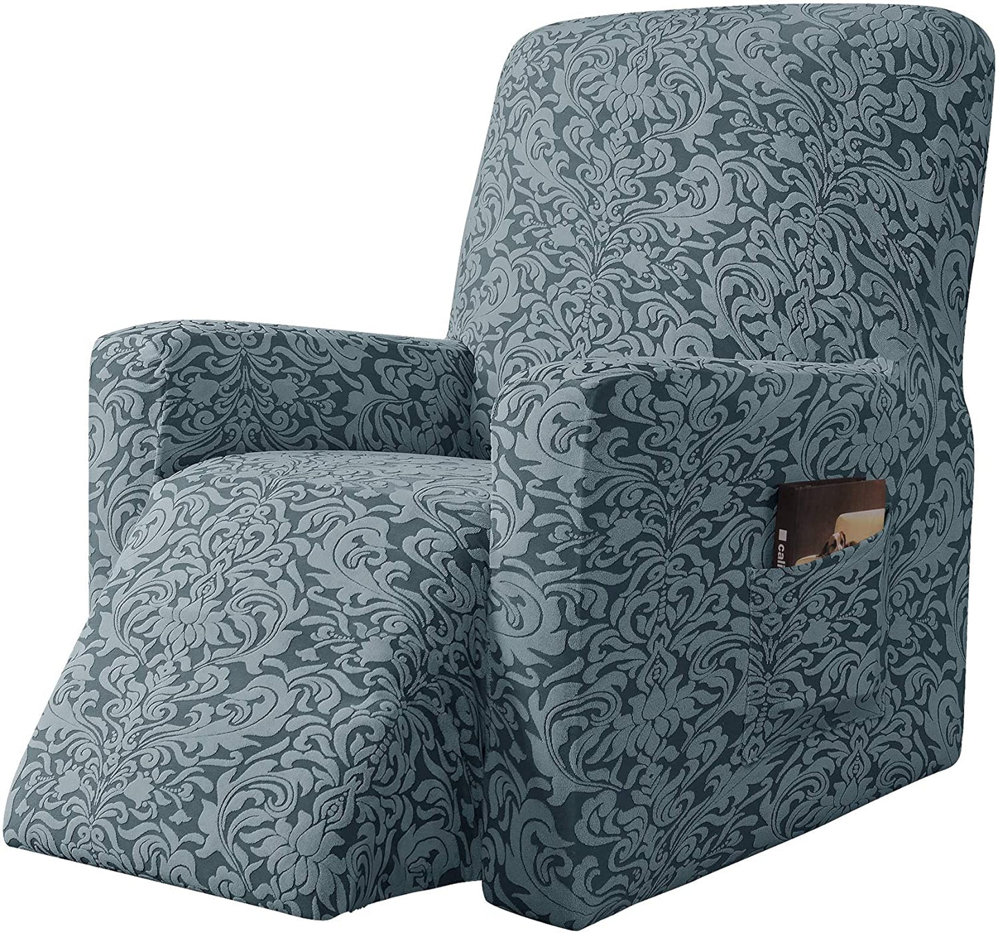 Stretch Rocking Recliner Silpcover with Side Pocket,  Grayish Green