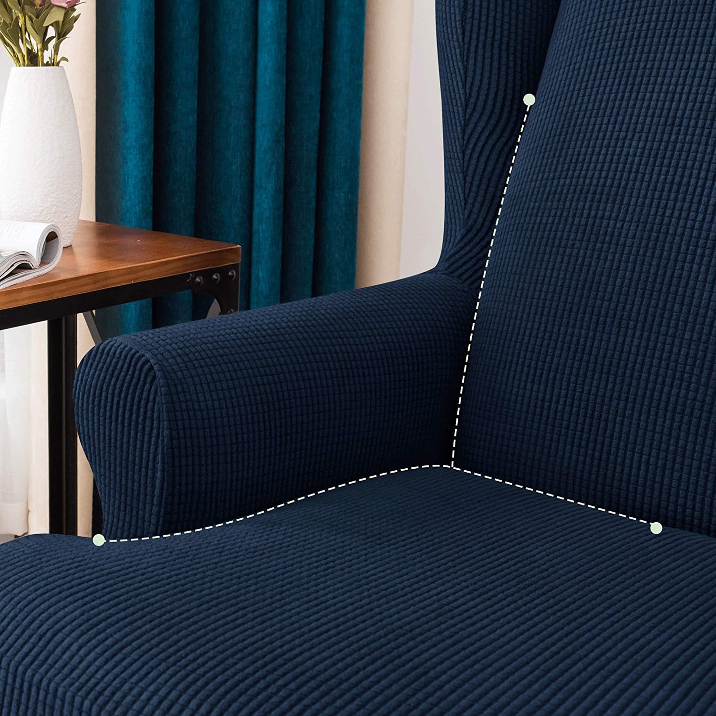 Stretch Wing Chair Sofa Slipcover 2-Piece with Elastic Bottom, Navy