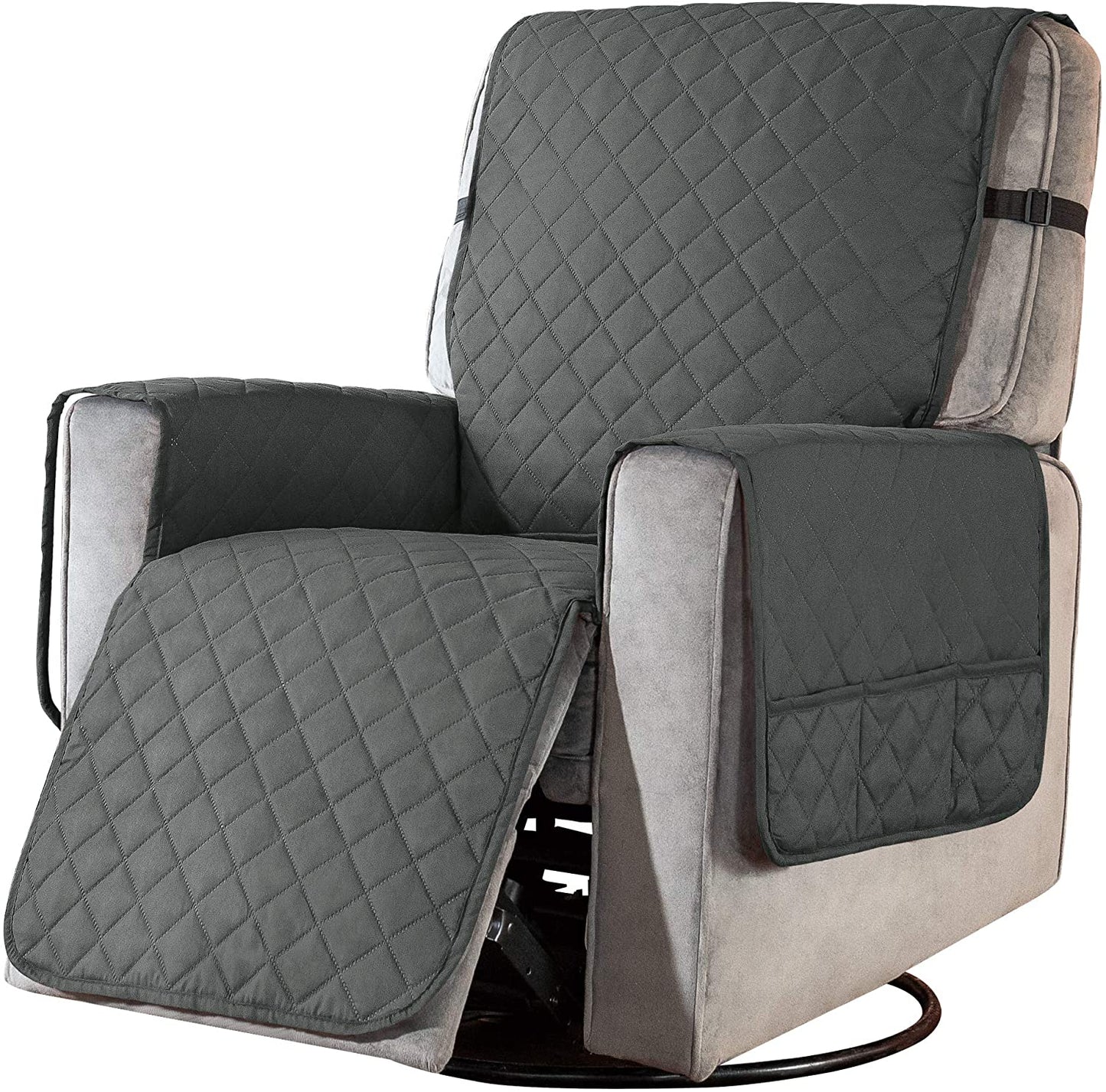 Recliner Chair Covers Fitted Recliner Sofa Slipcovers Reversible Washable Recliner Chair Protector with Elastic Adjustable Strap for Home, Grey/White
