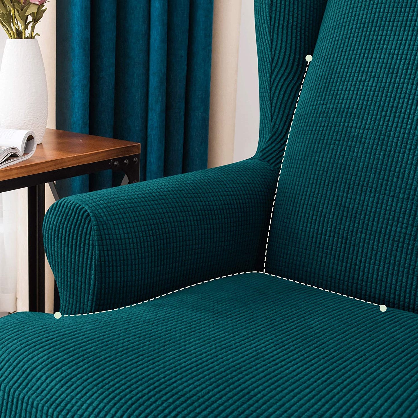 Stretch Wing Chair Sofa Slipcover 2-Piece with Elastic Bottom, DarkTeal