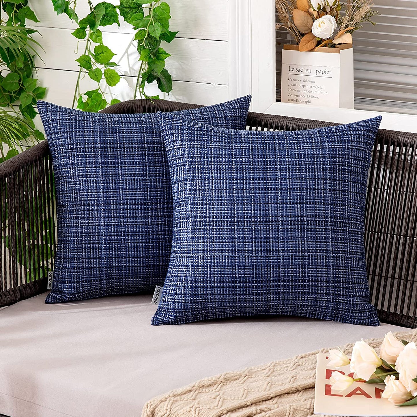 Outdoor Waterproof Throw Pillows Pack of 2, Navy