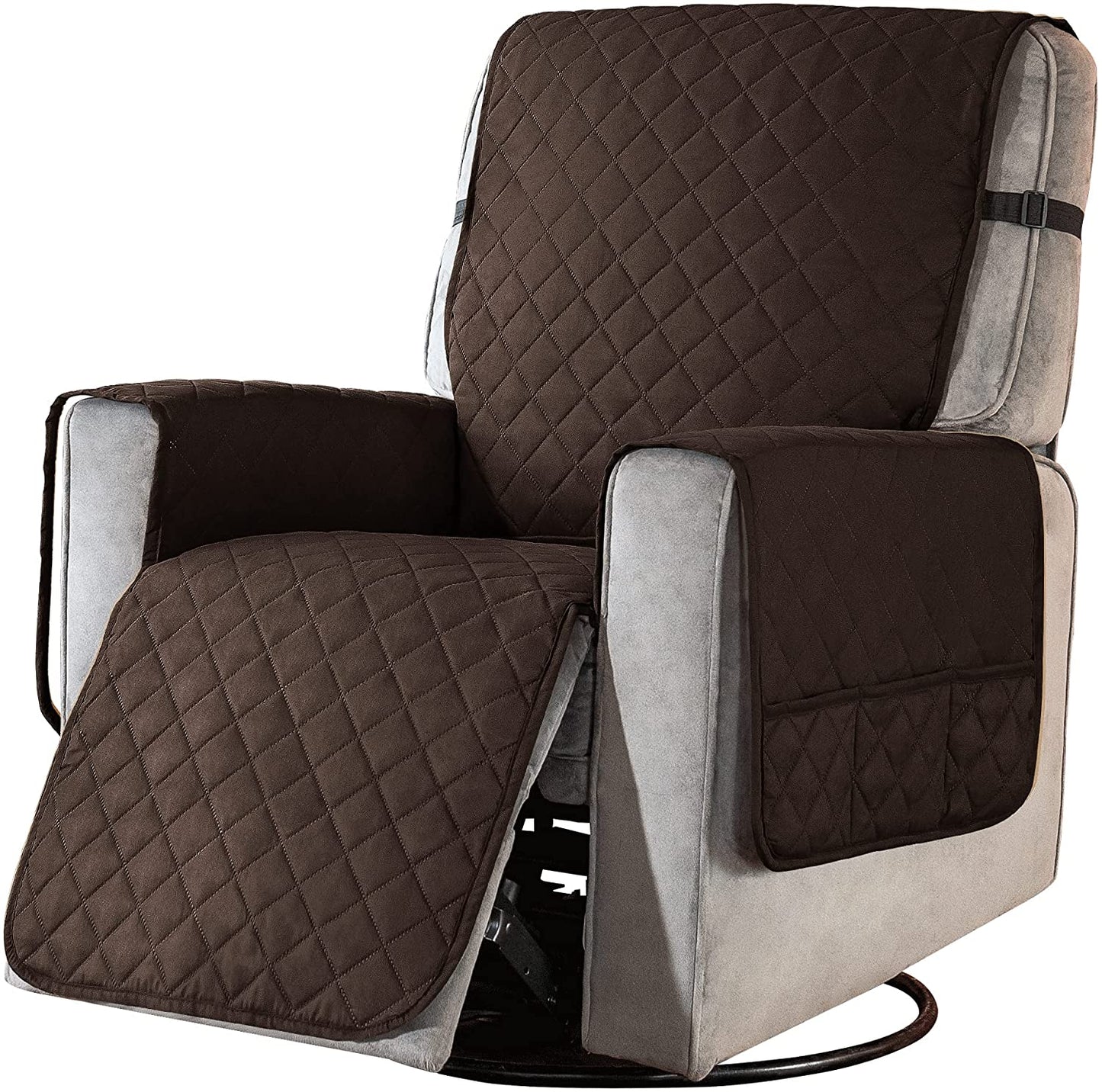 Recliner Chair Covers Fitted Recliner Sofa Slipcovers Reversible Washable Recliner Chair Protector with Elastic Adjustable Strap, Brown/White