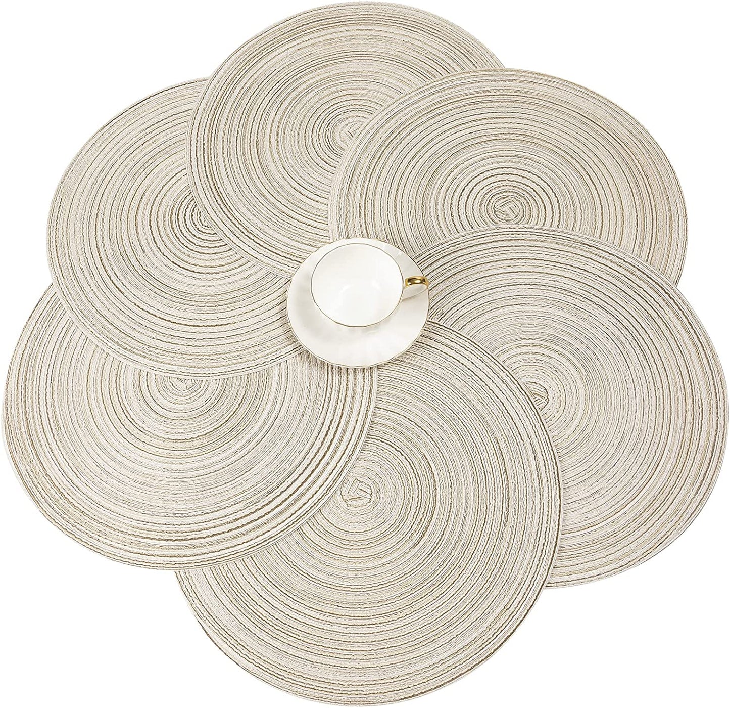 Round Placemats Set of 4/6/8 for Dining Tables 14 inch Cotton Braided Placemats Washable Reversible for Kitchen Holiday Party(Ivory）
