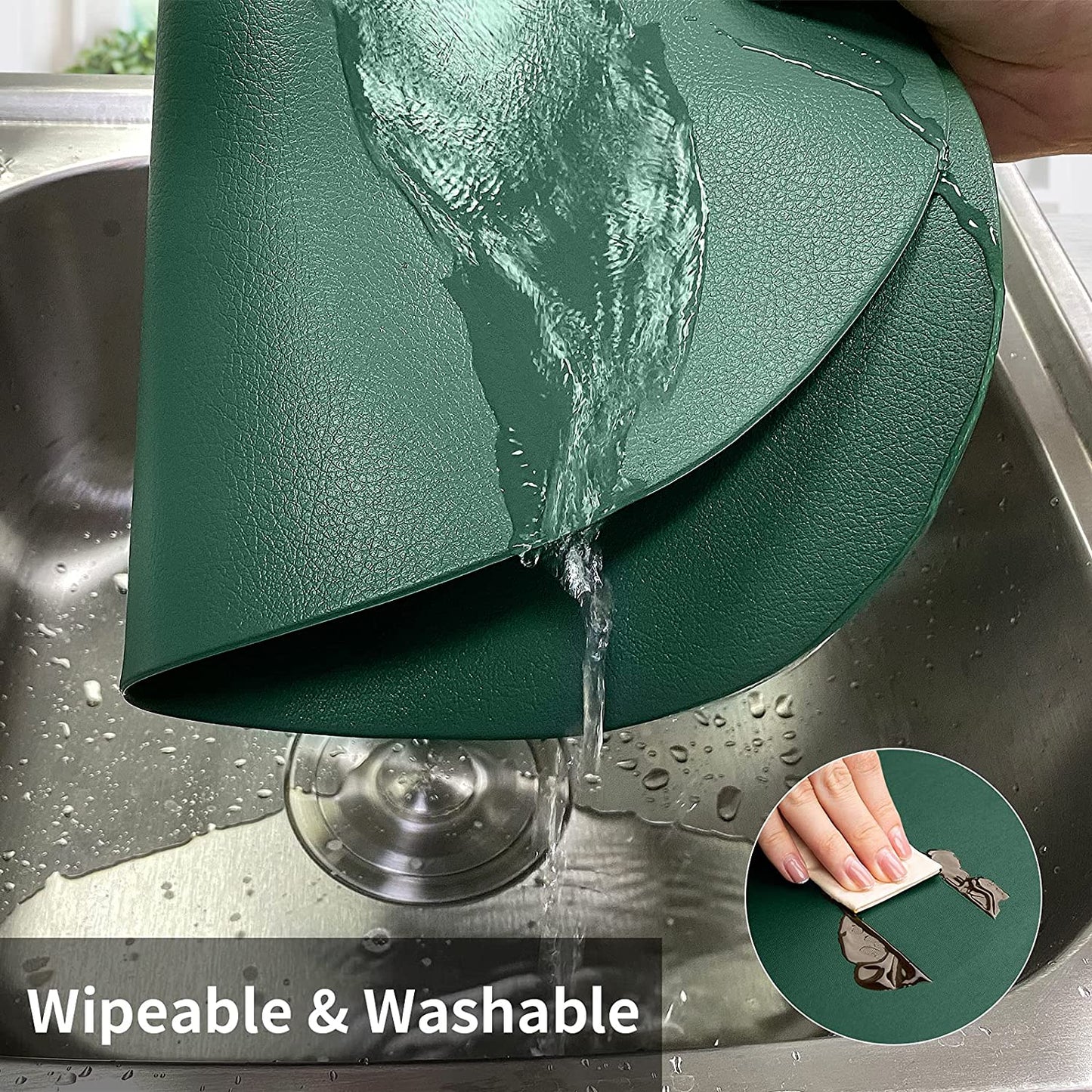 Cozy Life Modern Placemats Set of 4/6/8, Round Leather Placemats for Kitchen Dining Table, Heat Resist Easy to Clean Oval placemats(Green)