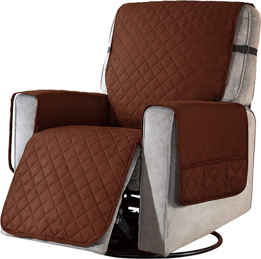 Recliner Chair Covers Fitted Recliner Sofa Slipcovers Reversible Washable Recliner Chair Protector with Elastic Adjustable Strap, Chocolate/White