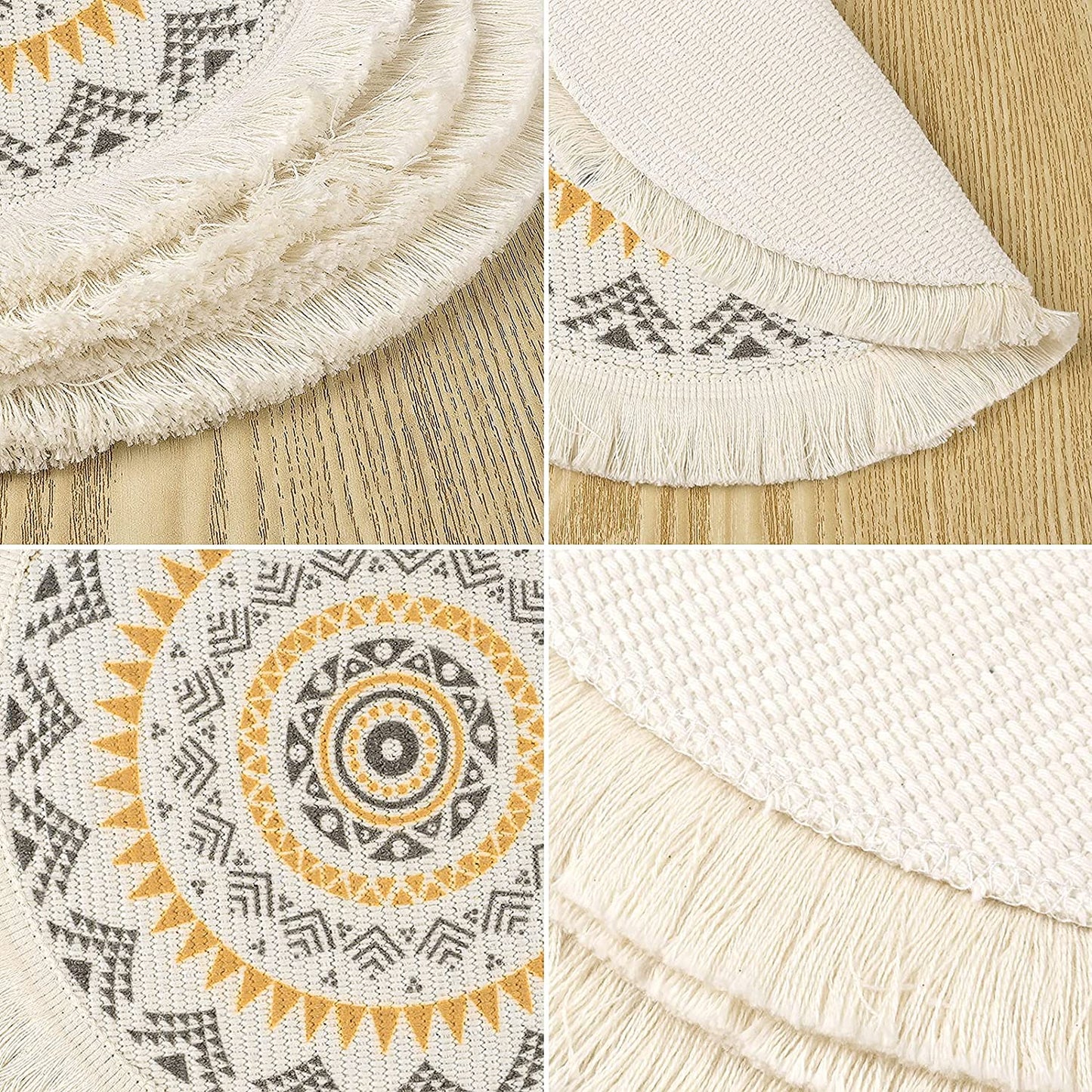 Round Placemats Set of 4/6/8, Boho Cotton Woven Macrame Tassels Table Mats Washable Heat Resistant Neutral Place Mat  (13 Inches,Yellow&brown)