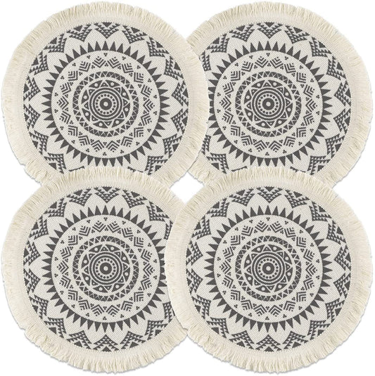 Round Placemats Set of 4/6/8, Boho Cotton Woven Macrame Tassels Table Mats Washable Heat Resistant Neutral Place Mat  (15 Inches,Dark Grey)