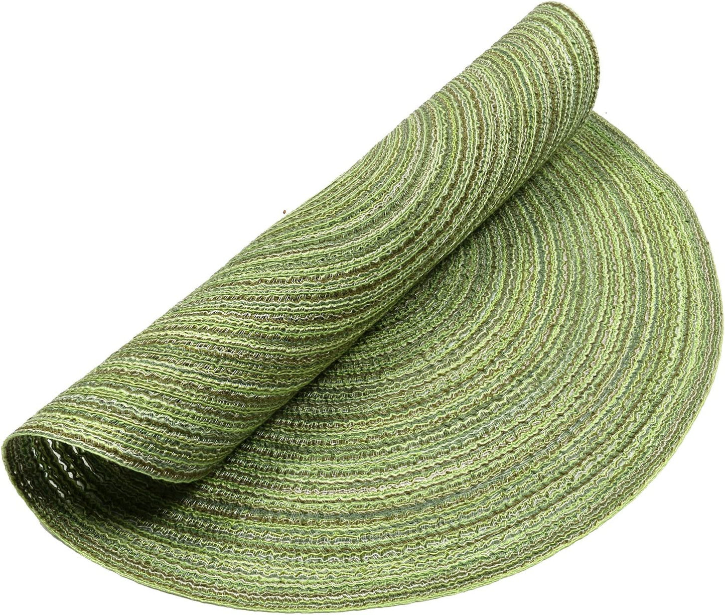 Round Placemats Set of 4/6/8 for Dining Tables 14 inch Cotton Braided Placemats Washable Reversible for Kitchen Holiday Party(Green）