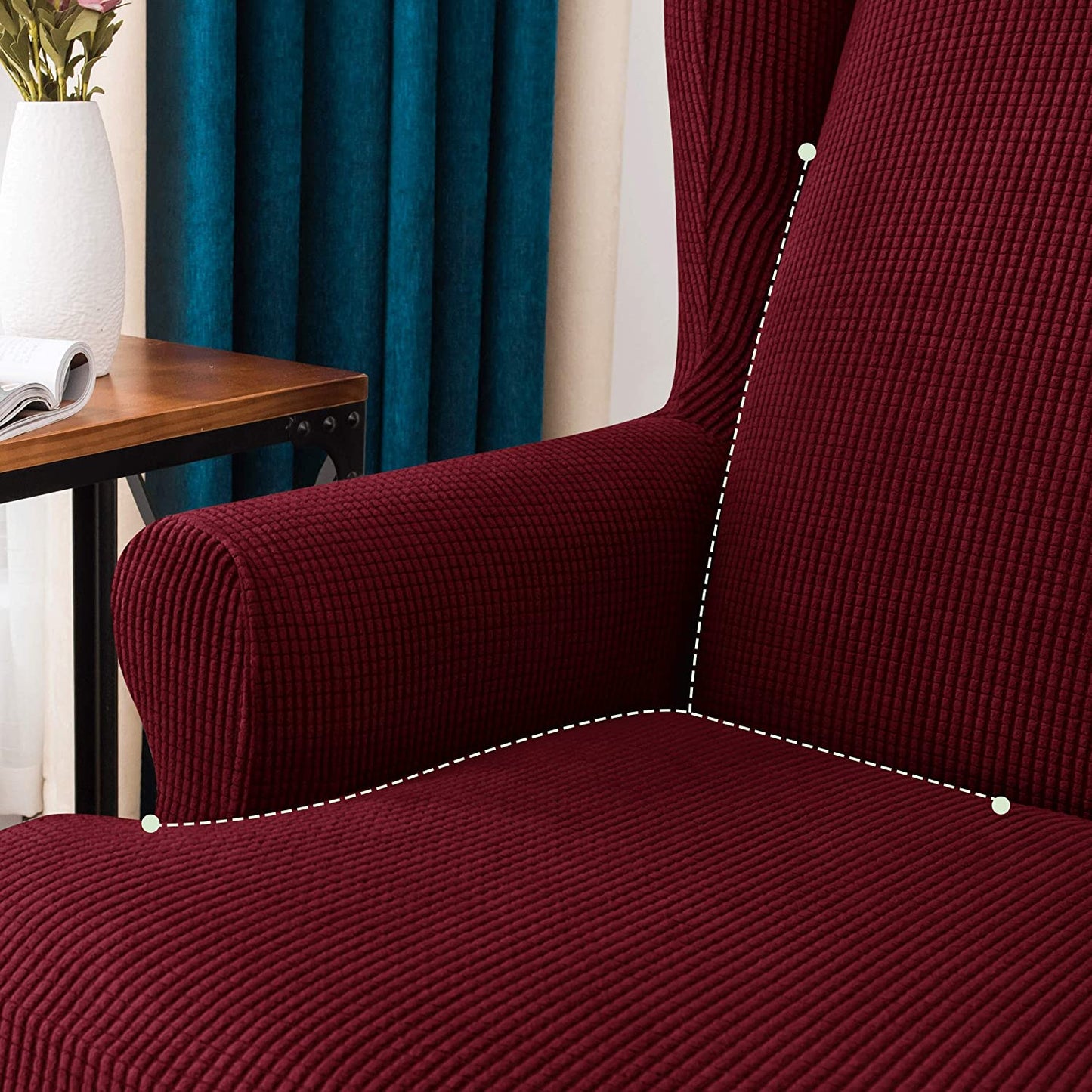 Stretch Wing Chair Sofa Slipcover 2-Piece with Elastic Bottom, Wine