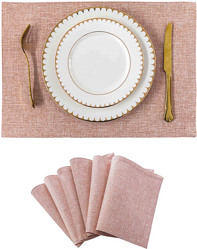Pink Placemats Set of 4/6/8 Table Place Mats Mother's Day Decorations Blush Placemats Washable Place Mats for Dining Kitchen Restaurant Table