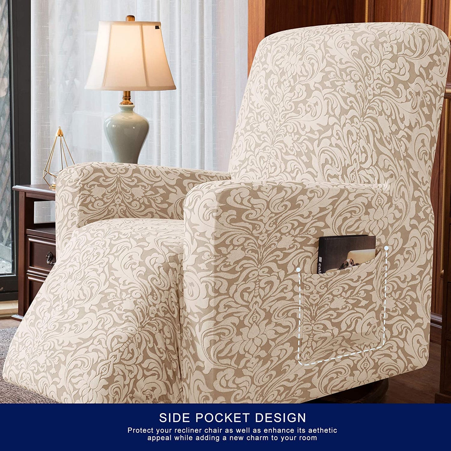Stretch Rocking Recliner Silpcover with Side Pocket, Linen