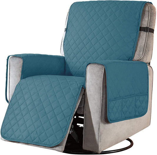 Recliner Chair Covers Fitted Recliner Sofa Slipcovers Reversible Washable Recliner Chair Protector with Elastic Adjustable Strap, Turquoise/White