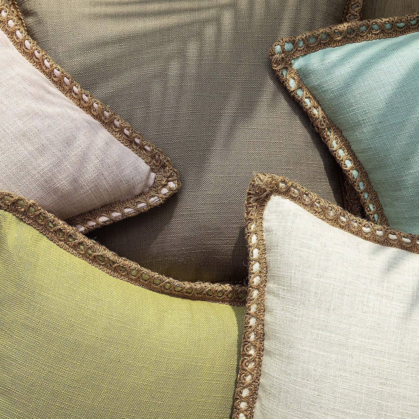 Pack of 2 Farmhouse Decorative Throw Pillow Covers Burlap Linen Trimmed Tailored Edges ,for Couch Sofa Living Room Decor - Ivory
