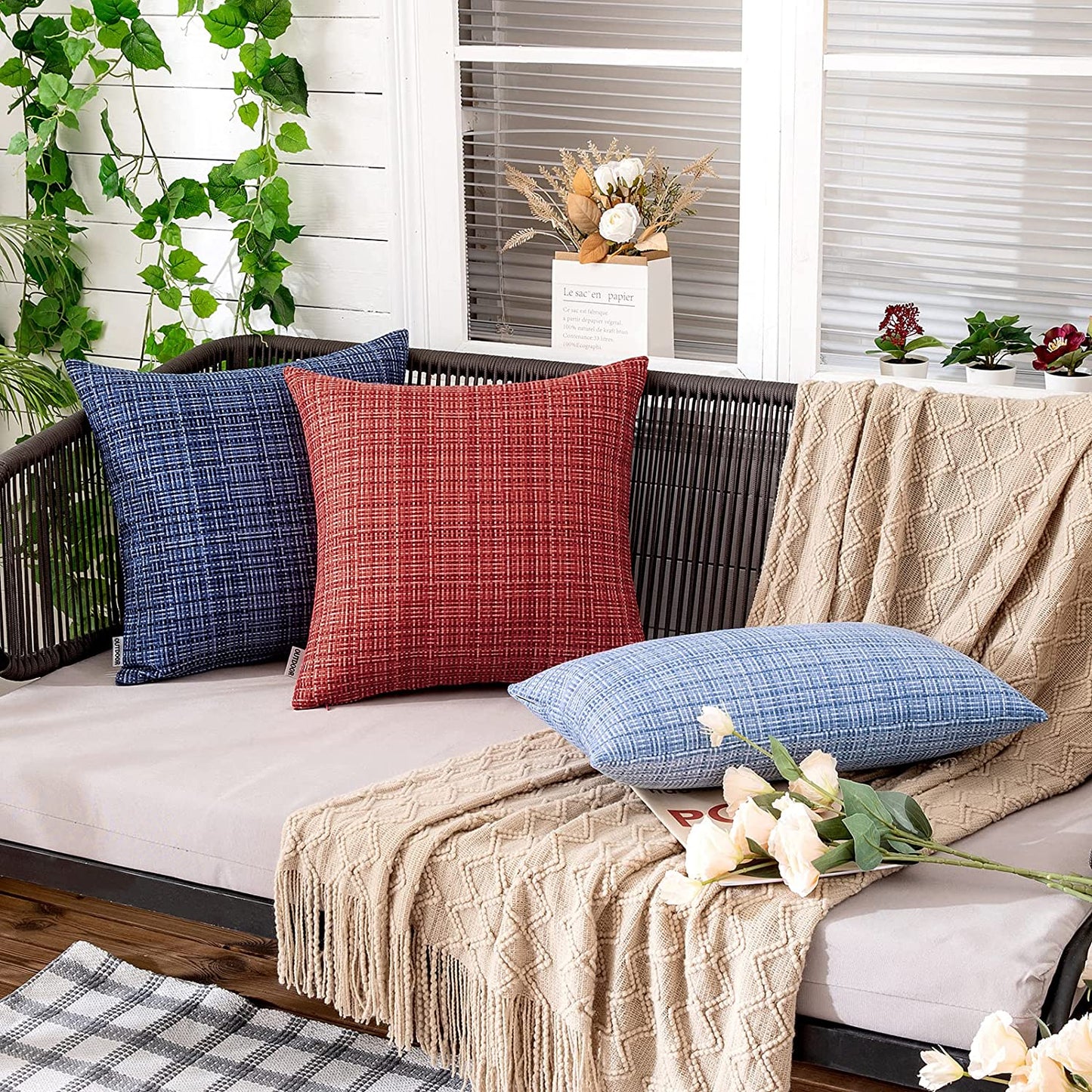 Outdoor Waterproof Throw Pillows for Tent Patio Garden Couch Sofa Pack of 2, Red