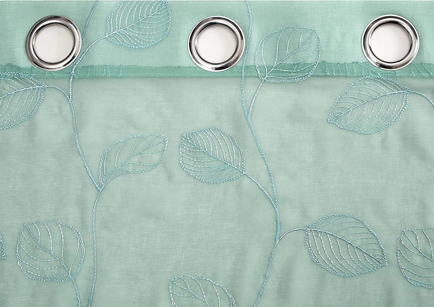 2 Pieces Tuequoise Blue Sheer Curtains, Embroidered Semi Sheer Grommet Floral Leaf Window Curtains & Drapes for Living Room Kitchen Bedroom Curtains
