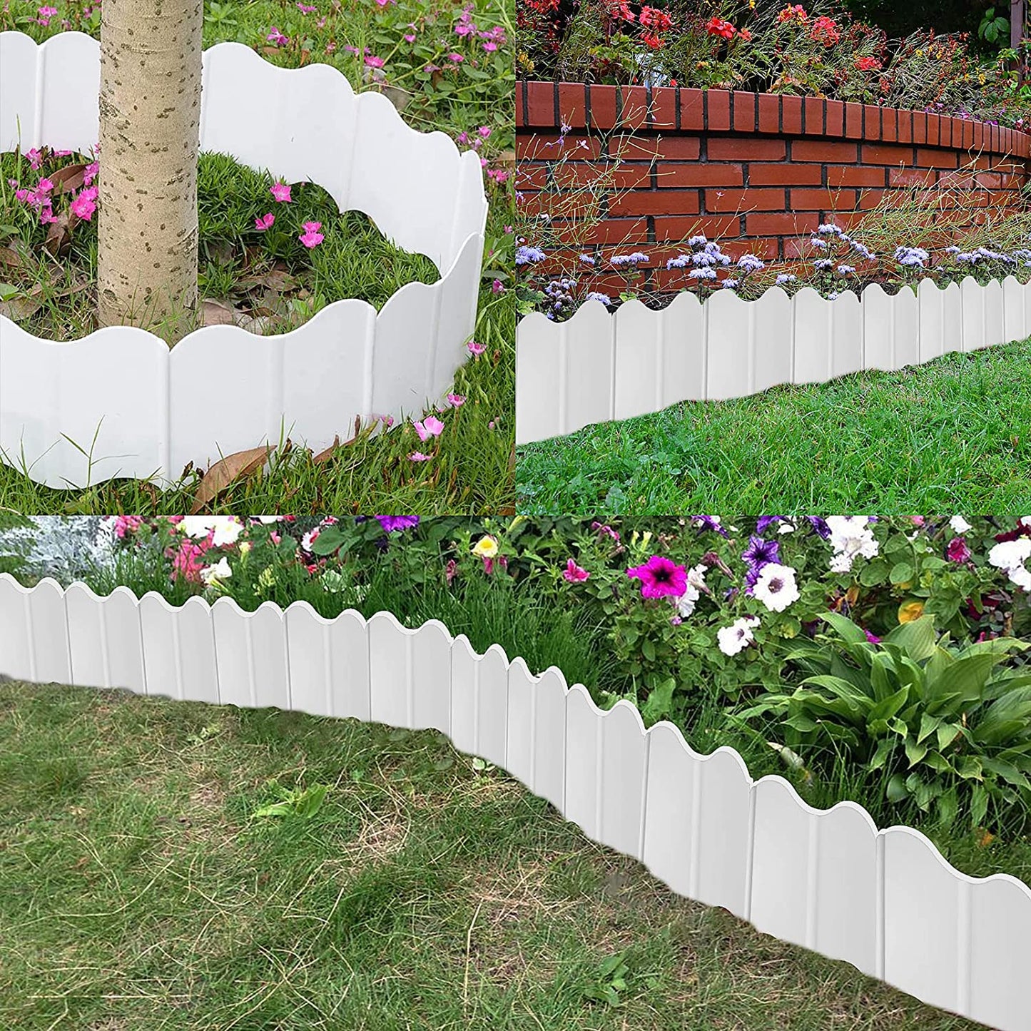 Garden Edging Border, 20PCS Landscape Edging, Plastic Lawn Garden Fence Edging, Decorative Garden Border Edging for DIY Outdoor Patio Yard(White)