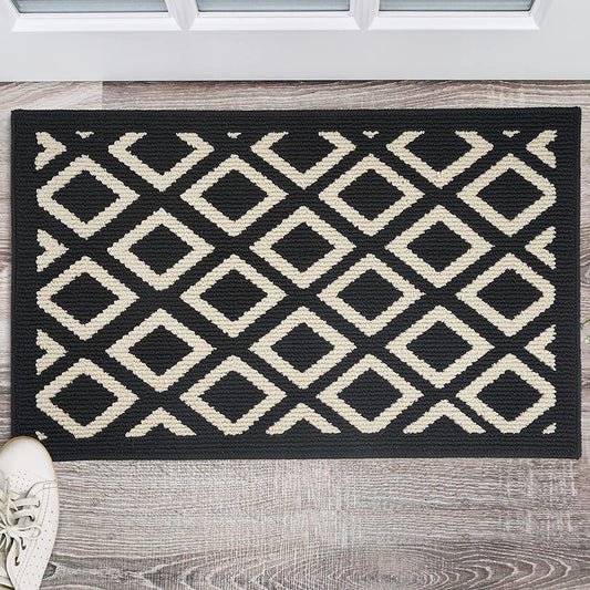 Indoor Outdoor Doormat Front Door Rug Non Slip Welcome Doormats for Entryway, Black and White