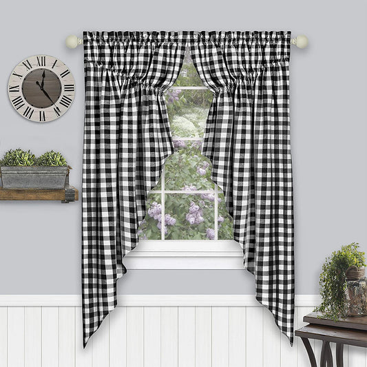 2 Pieces Country Farmhouse Plaid Gingham Curtain Panels- Black and White