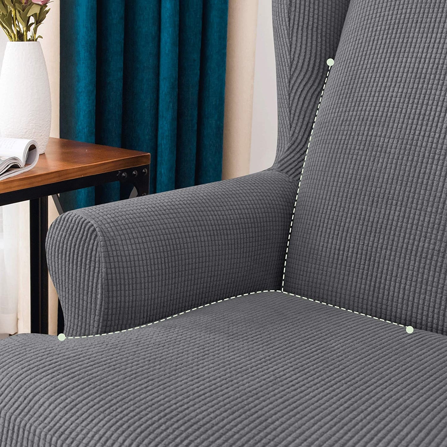 Stretch Wing Chair Sofa Slipcover 2-Piece with Elastic Bottom, Light Grey