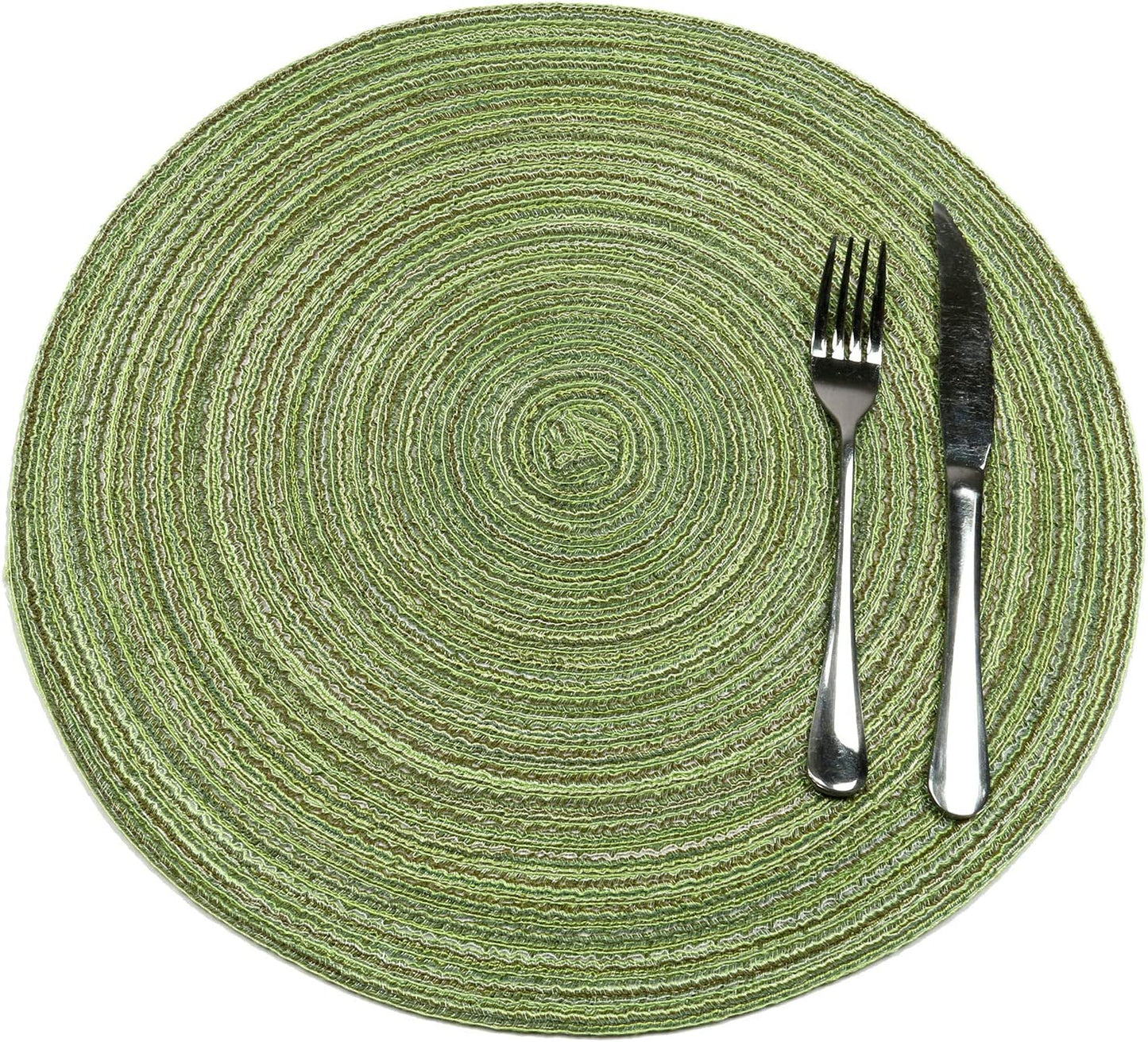 Round Placemats Set of 4/6/8 for Dining Tables 14 inch Cotton Braided Placemats Washable Reversible for Kitchen Holiday Party(Green）