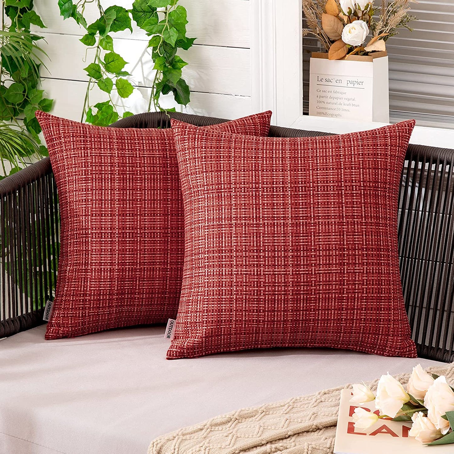 Outdoor Waterproof Throw Pillows for Tent Patio Garden Couch Sofa Pack of 2, Red