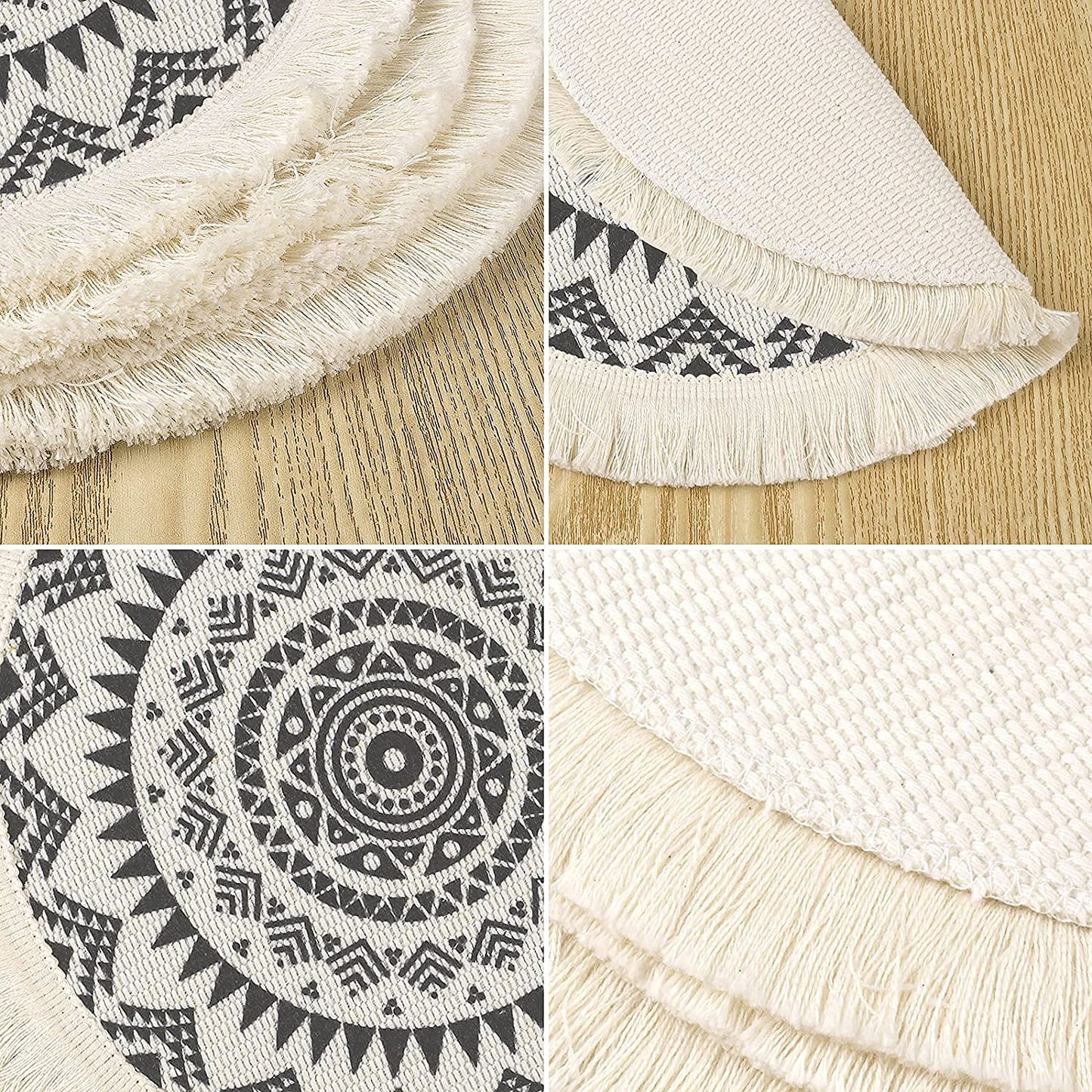 Round Placemats Set of 4/6/8, Boho Cotton Woven Macrame Tassels Table Mats Washable Heat Resistant Neutral Place Mat  (15 Inches,Dark Grey)