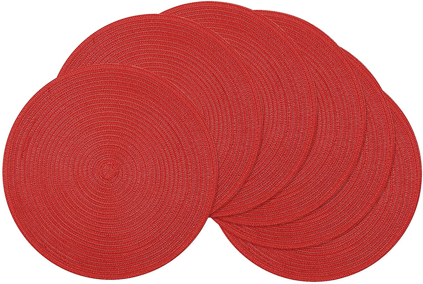 Round Placemats Set of 4/6/8 for Dining Tables 14 inch Cotton Braided Placemats Washable Reversible for Kitchen Holiday Party（Red）