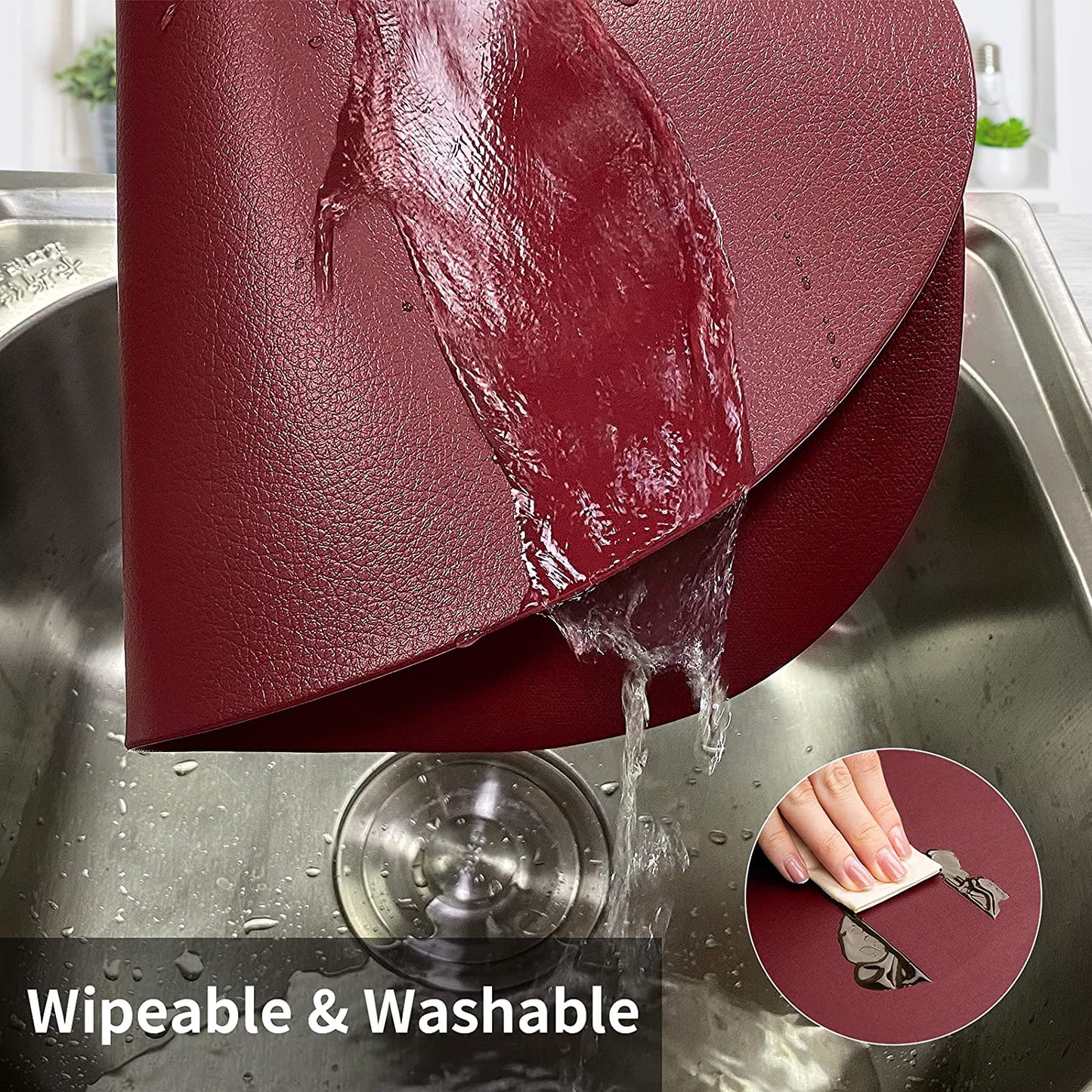 Cozy Life Modern Placemats Set of 4/6/8, Round Leather Placemats for Kitchen Dining Table, Heat Resist Easy to Clean Oval placemats(Red)