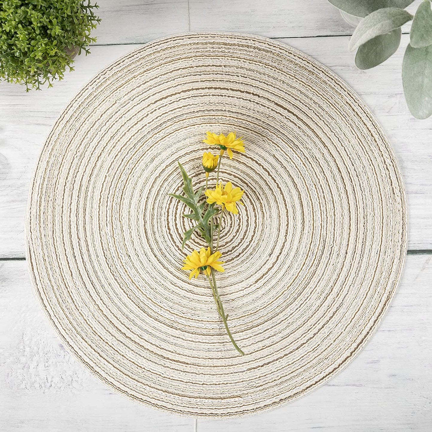 Round Placemats Set of 4/6/8 for Dining Tables 14 inch Cotton Braided Placemats Washable Reversible for Kitchen Holiday Party(Ivory）