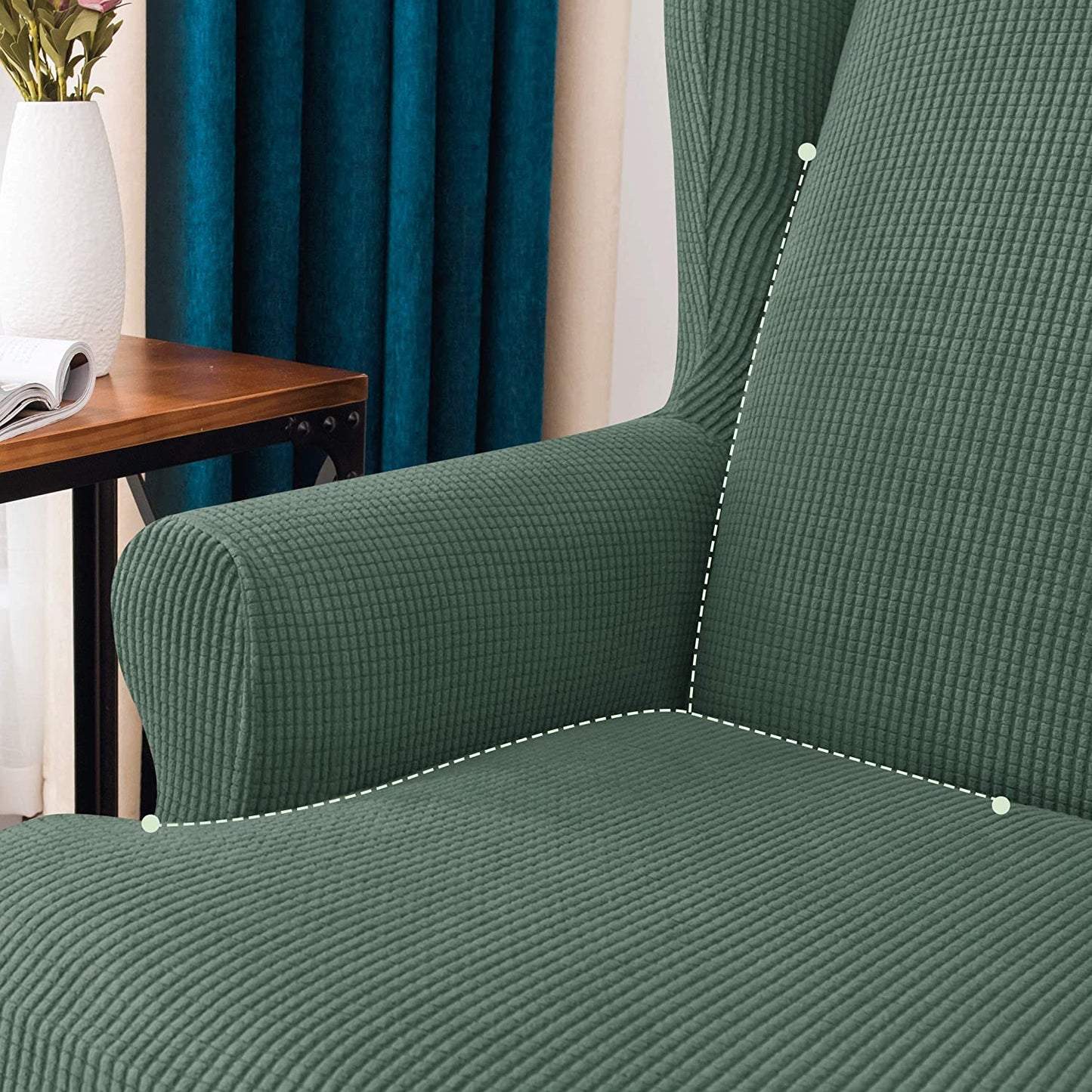 Stretch Wing Chair Sofa Slipcover 2-Piece with Elastic Bottom, Cyan