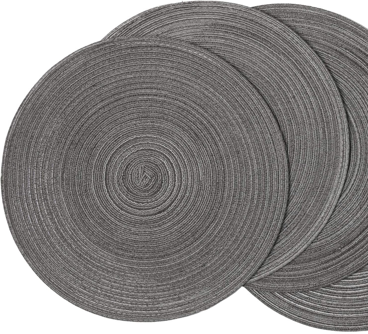 Round Placemats Set of 4/6/8 for Dining Tables 14 inch Cotton Braided Placemats Washable Reversible for Kitchen Holiday Party(Grey）