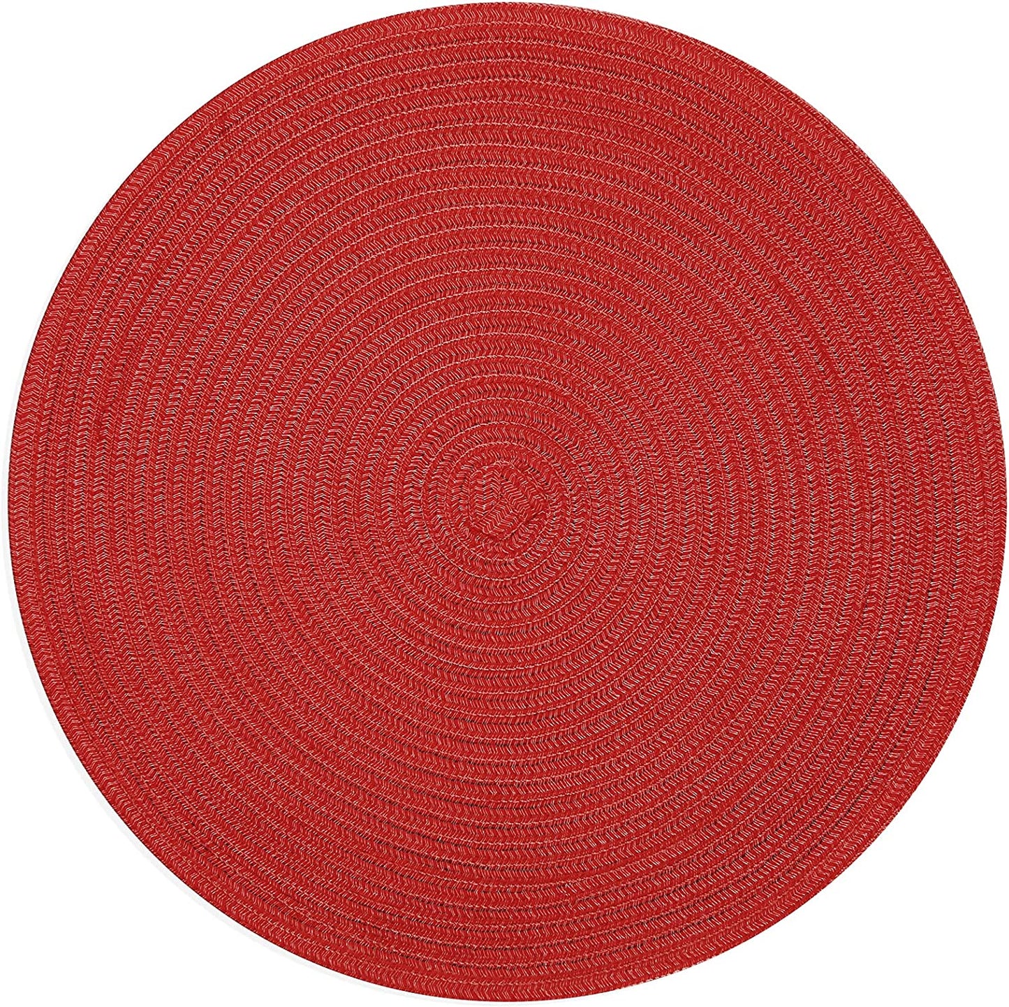 Round Placemats Set of 4/6/8 for Dining Tables 14 inch Cotton Braided Placemats Washable Reversible for Kitchen Holiday Party（Red）