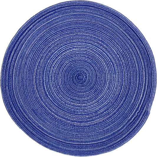 Round Placemats Set of 4/6/8 for Dining Tables 14 inch Cotton Braided Placemats Washable Reversible for Kitchen Holiday Party(Blue)