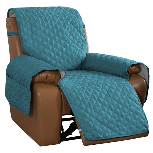 Recliner Sofa Cover with Pocket, Slipcovers Reversible Washable Elastic Adjustable Strap for home(1 Seater,Teal)