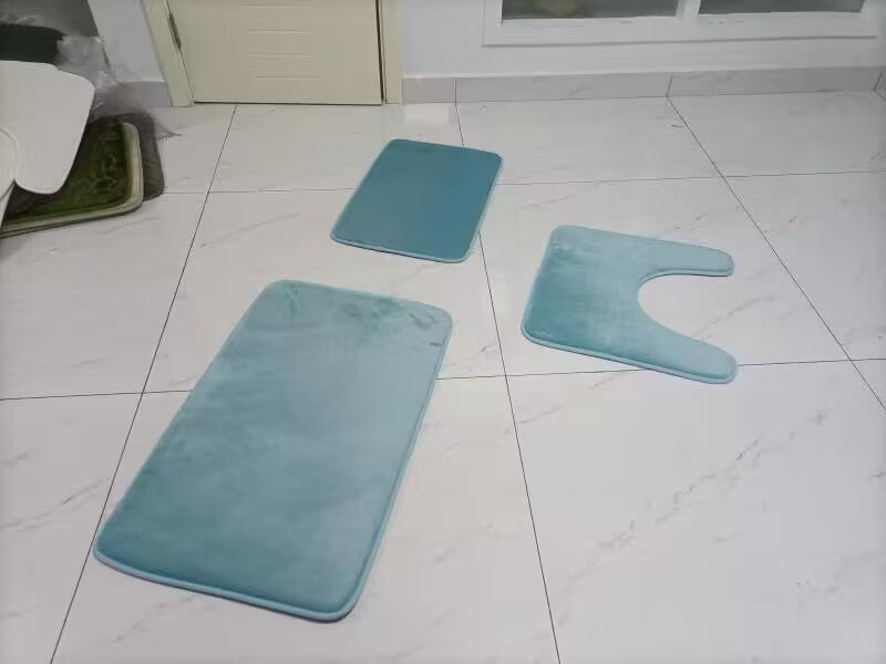 Bathroom Rugs Memory Foam Bath Mat Set for Bathroom, Non Slip Absorbent Velvet - Fast Drying –Bathroom Rug and Contour Rug Set 3 Piece - Sky Blue
