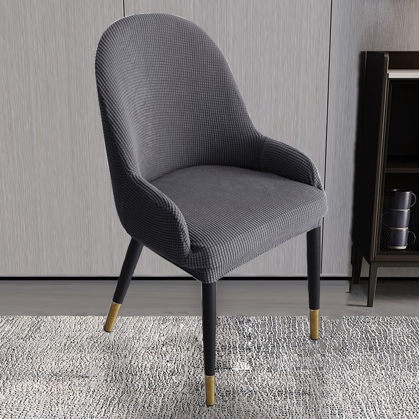 Dining Room Chair Pineapple Elastic Simple Semicircular Handrail Kitchen Chair Covers Protectors,Set of 2/4/6/8 (Grey)