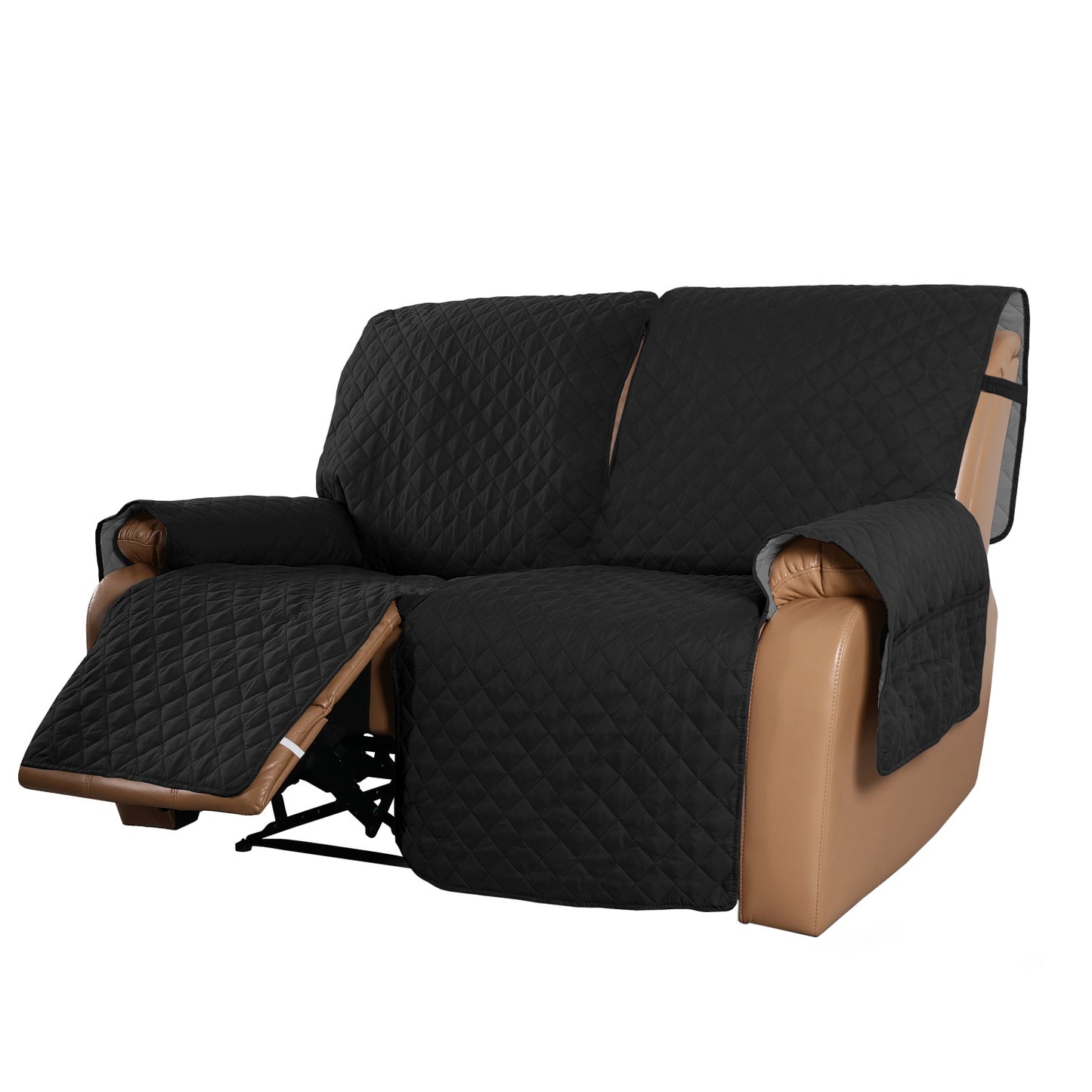 Recliner Sofa Cover for 1/2/3 Seater with Pocket, Slipcovers Reversible Washable Elastic Adjustable Strap for home,Black