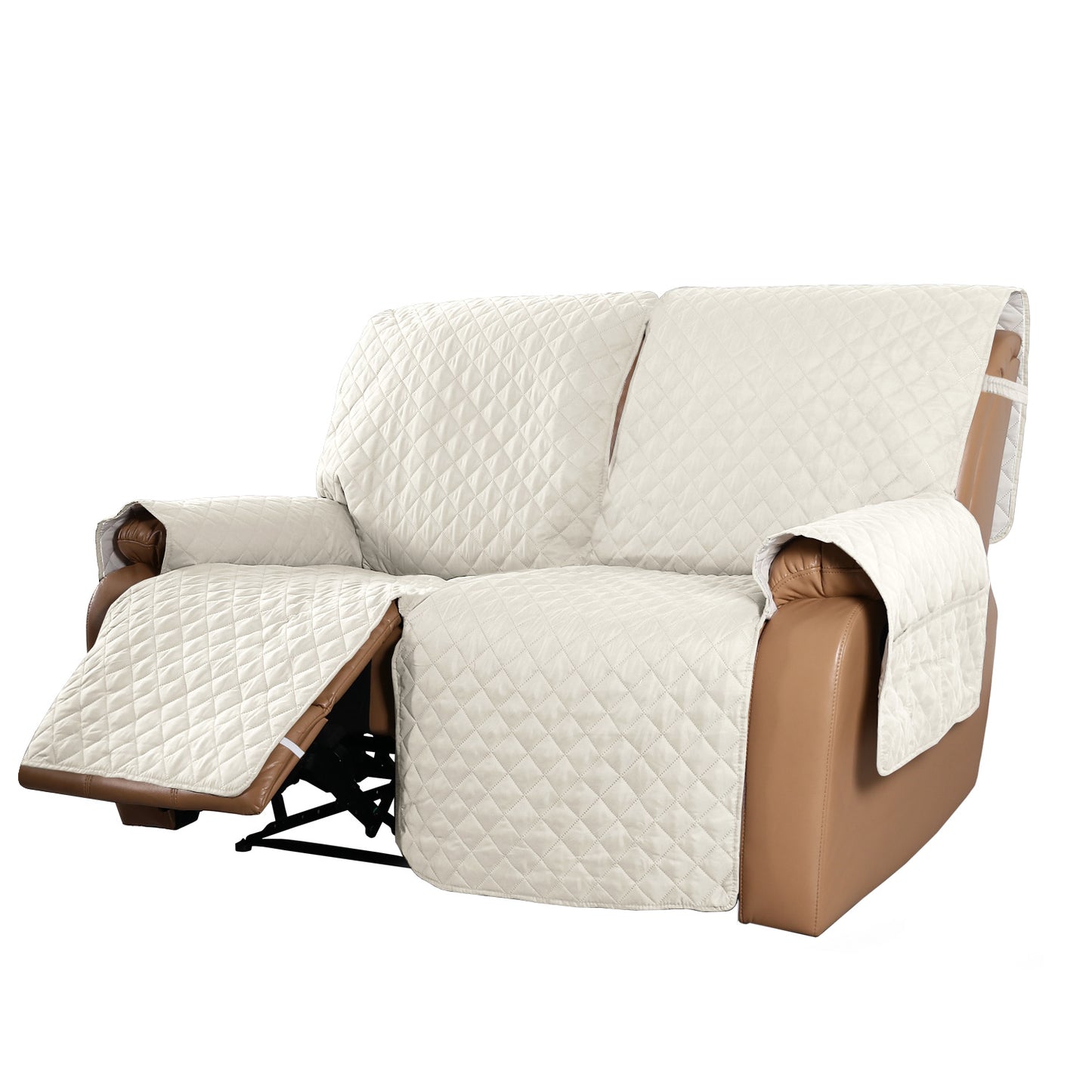 Recliner Sofa Cover for 1/2/3 Seater with Pocket, Slipcovers Reversible Washable Elastic Adjustable Strap for home,Ivory White