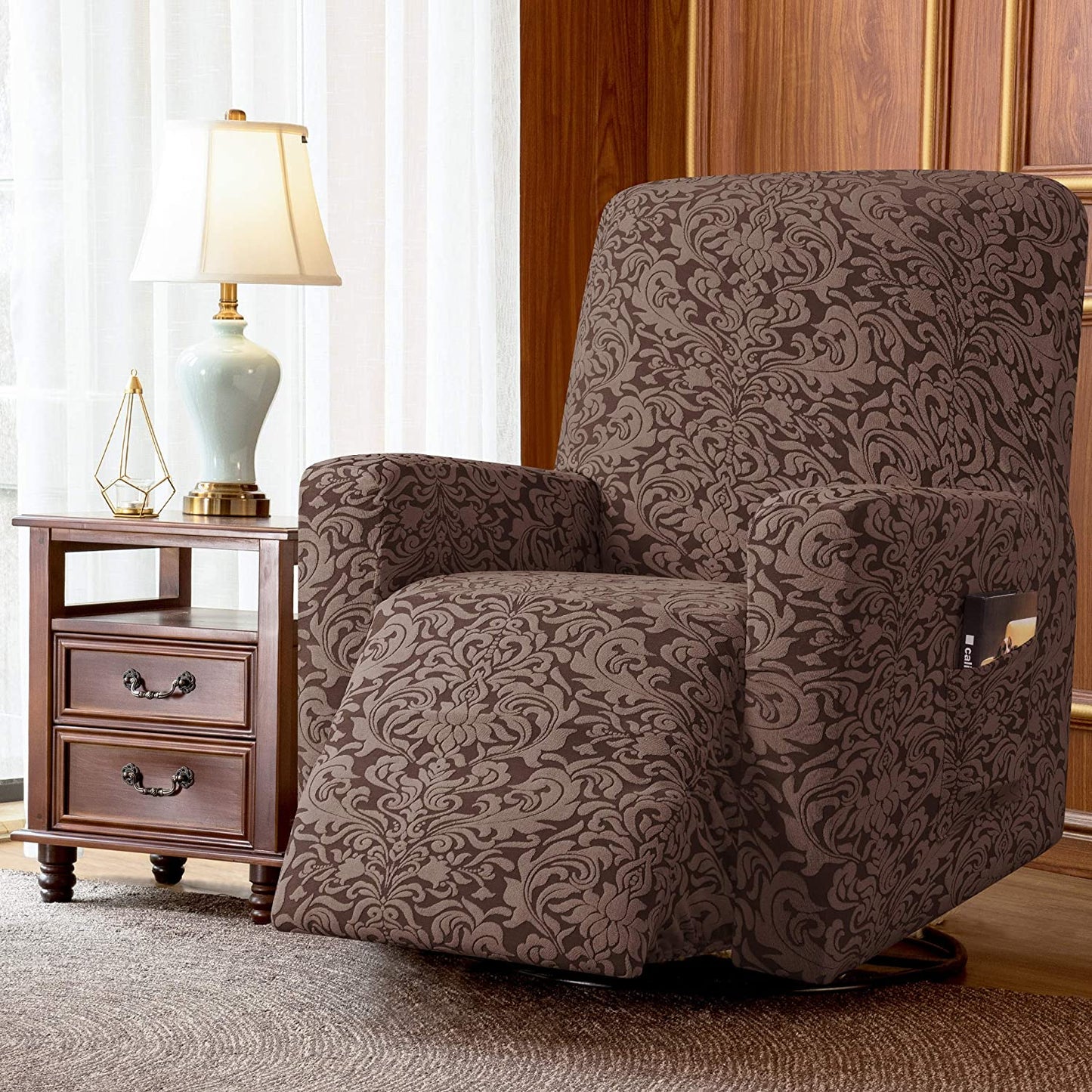 Stretch Rocking Recliner Silpcover with Side Pocket, Brown