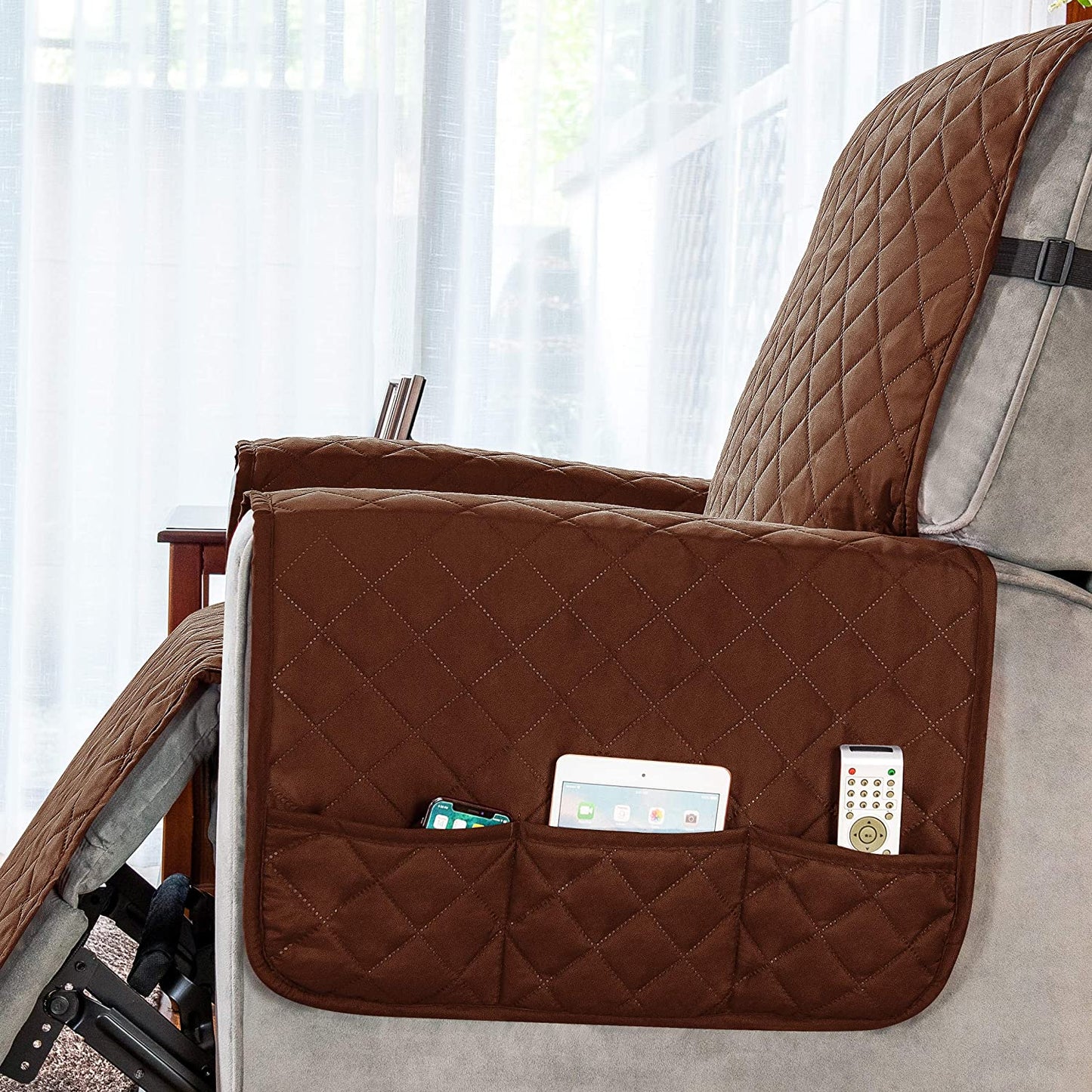 Recliner Chair Covers Fitted Recliner Sofa Slipcovers Reversible Washable Recliner Chair Protector with Elastic Adjustable Strap, Chocolate/White
