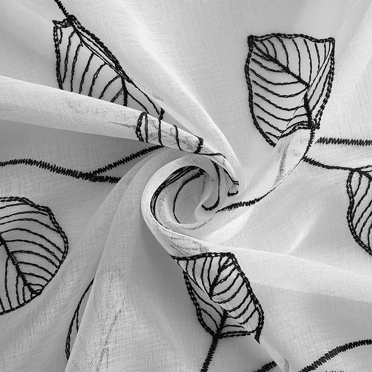 2 Pieces White Sheer Curtains, Embroidered Semi Sheer Grommet Floral Leaf Window Curtains & Drapes for Living Room Kitchen Bedroom Curtains
