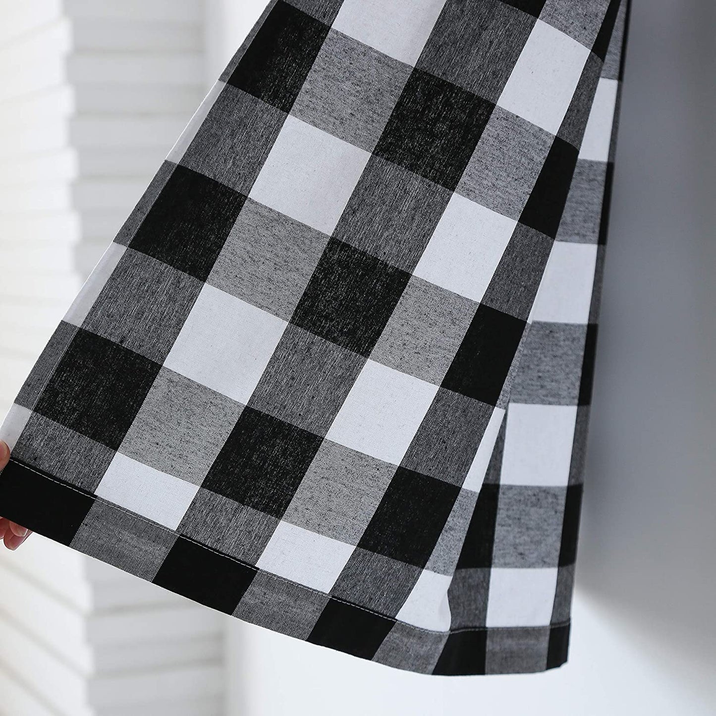 2 Pieces Country Farmhouse Plaid Gingham Curtain Panels- Black and White