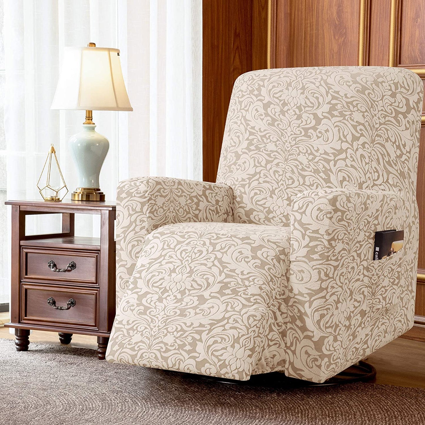Stretch Rocking Recliner Silpcover with Side Pocket, Linen