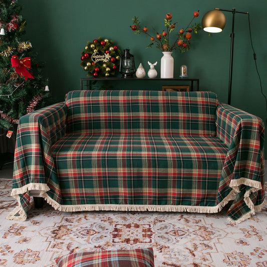 Couch Cover Green Retro Plaid Slipcovers for Sofa Throw Cover for 1/2/3 Seater Cushion Couch Sofa Covers