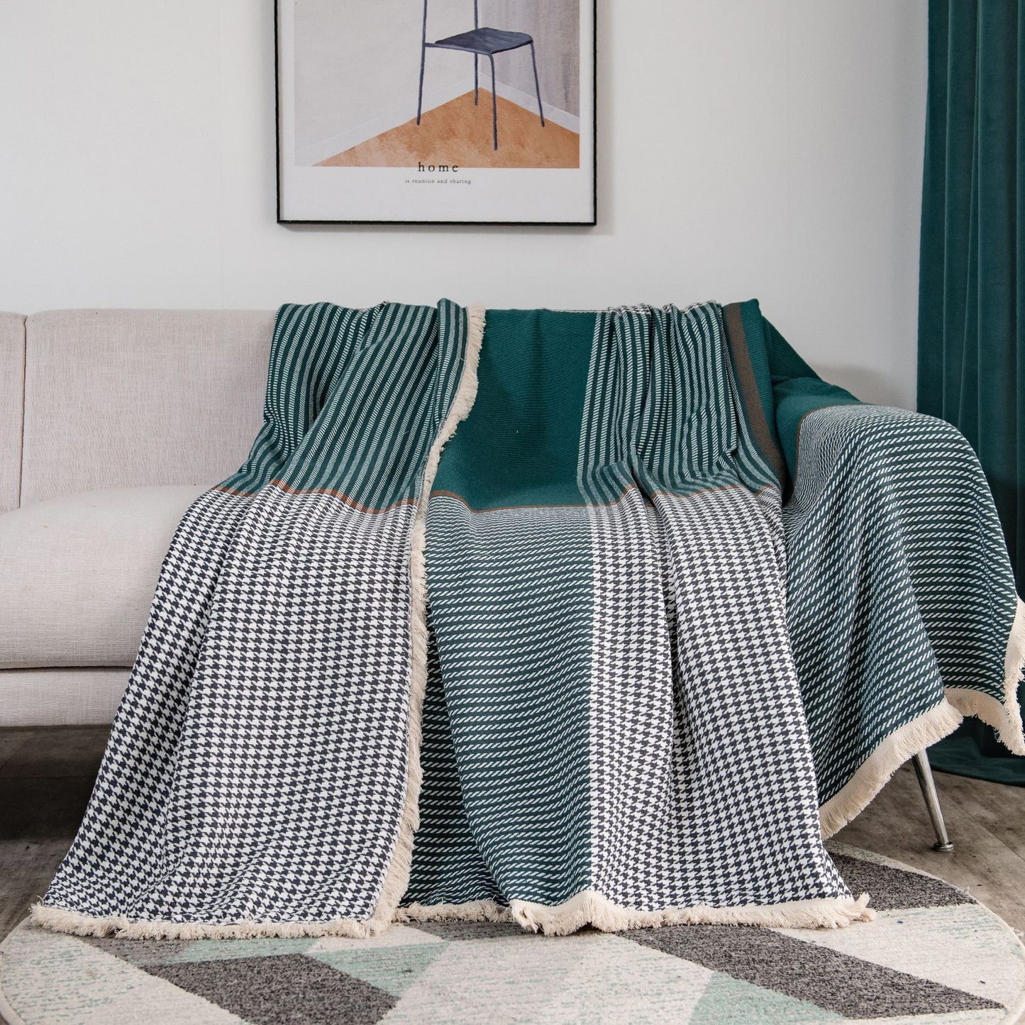 Couch Cover Houndstooth Print, Green Slipcovers for Sofas Cover Chenille Couch Covers for 1/2/3 Cushion Couch Sofa Covers