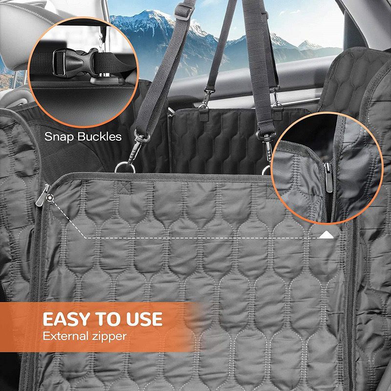 Dog Car Seat Cover for Back Seat, 100% Waterproof Back Seat Cover for Dogs, Scratchproof Car Hammock for Dogs with Mesh Window, 137x147cm, Black