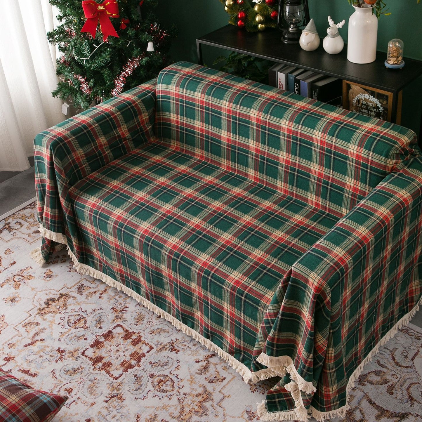 Couch Cover  Green Retro Plaid Slipcovers for  Sofa Throw Cover for 1/2/3 Seater Cushion Couch Sofa  Covers
