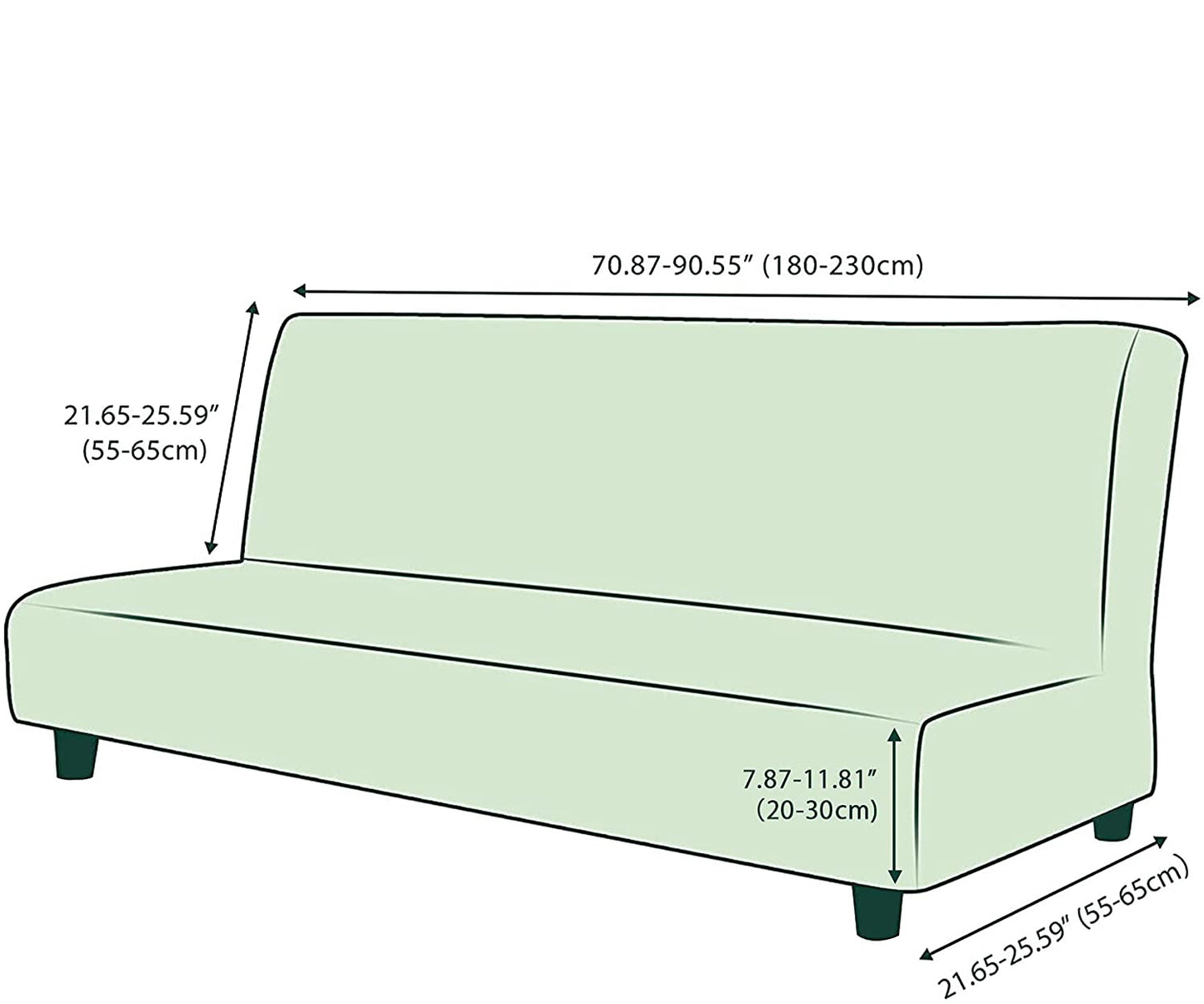 Stretch Armless Sofa Slipcover Futon Cover with Elastic Bottom, Dark Teal