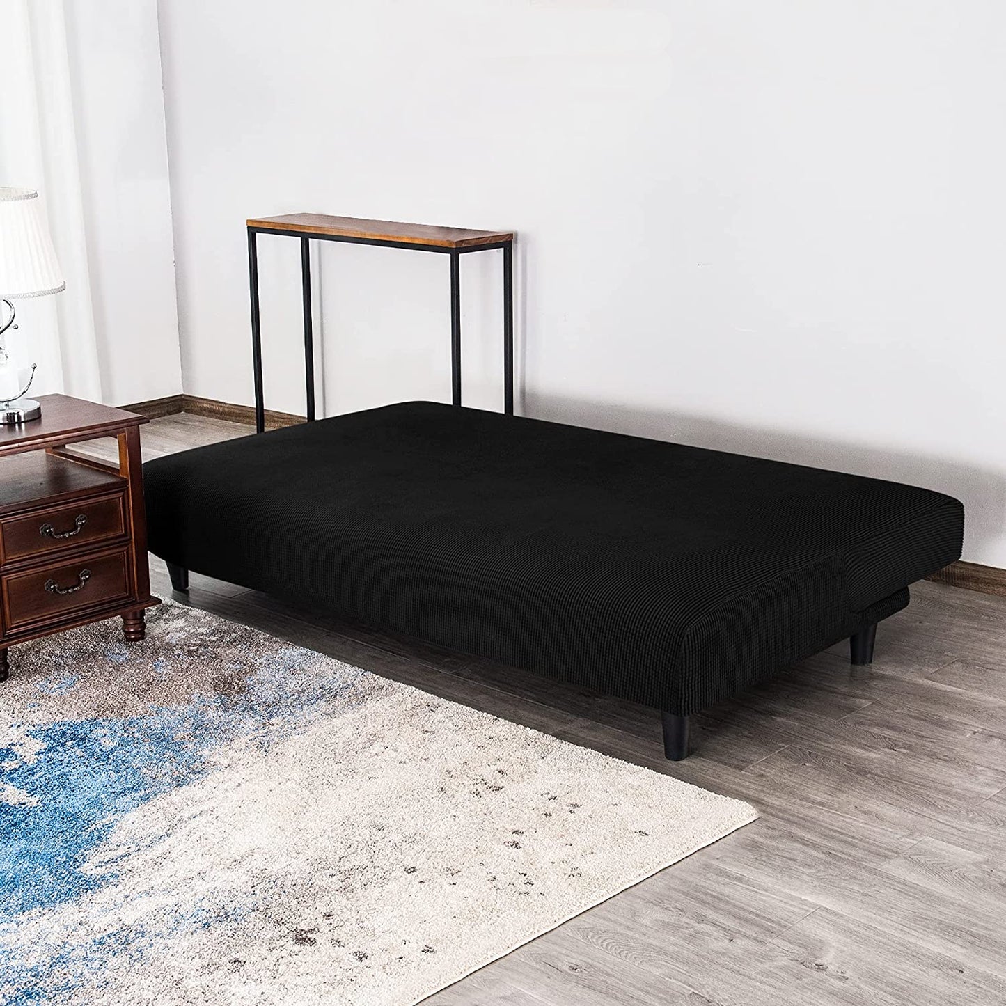 Stretch Armless Sofa Slipcover Futon Cover with Elastic Bottom, Black